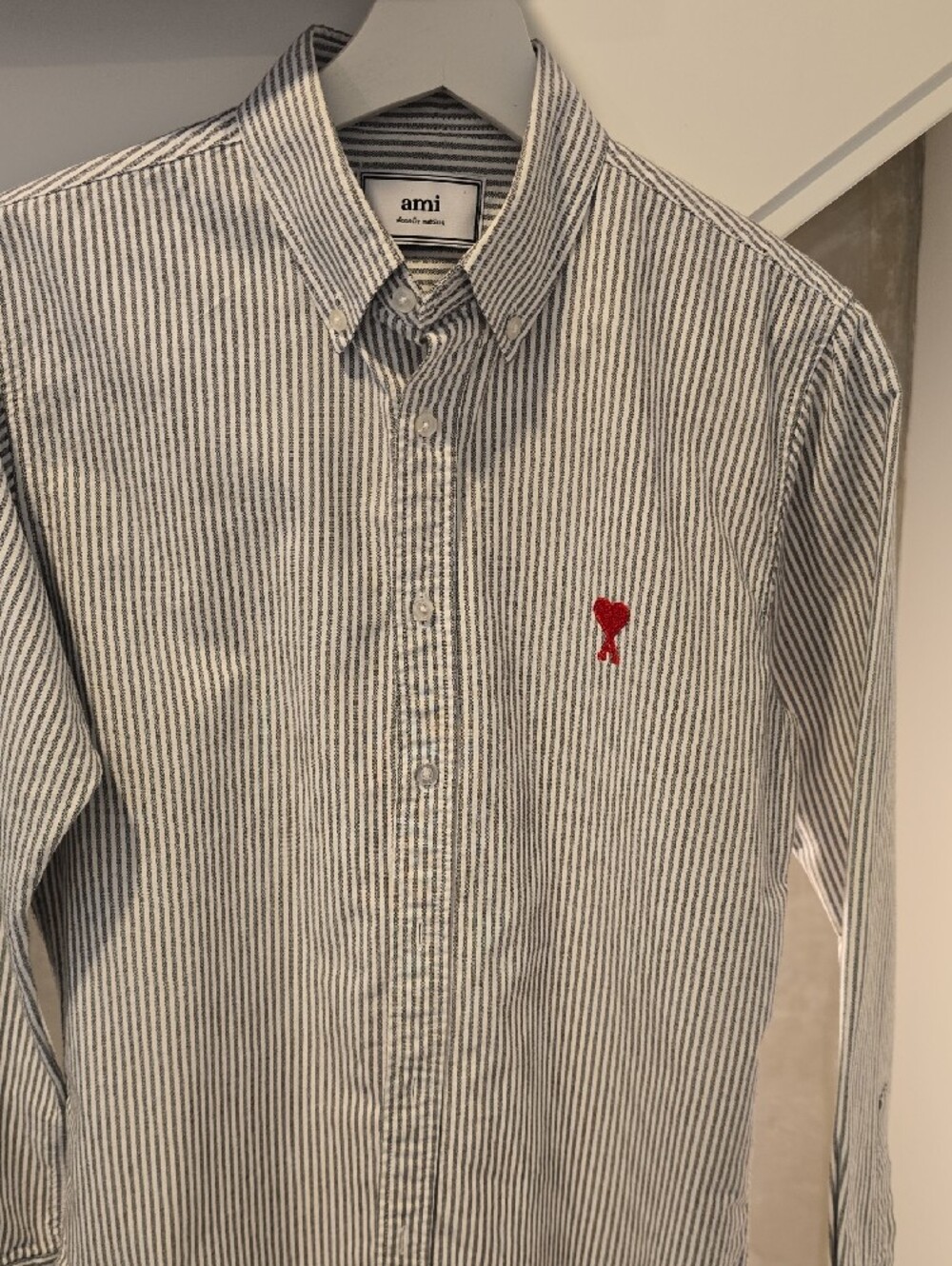 Ami Paris Blk + Wht Stripe Button Down Shirt Small